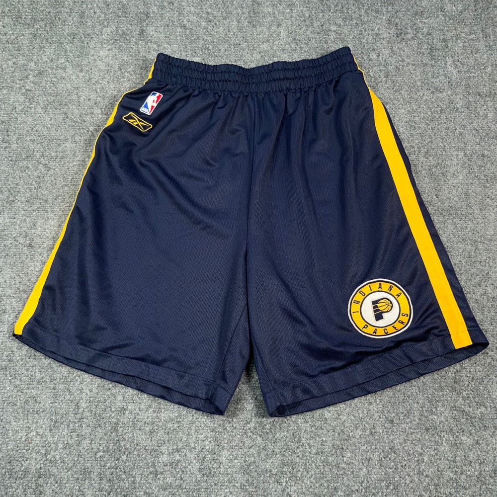 VTG Reebok Indiana Pacers Basketball Shorts Mens Medium Mesh Navy Yellow NBA